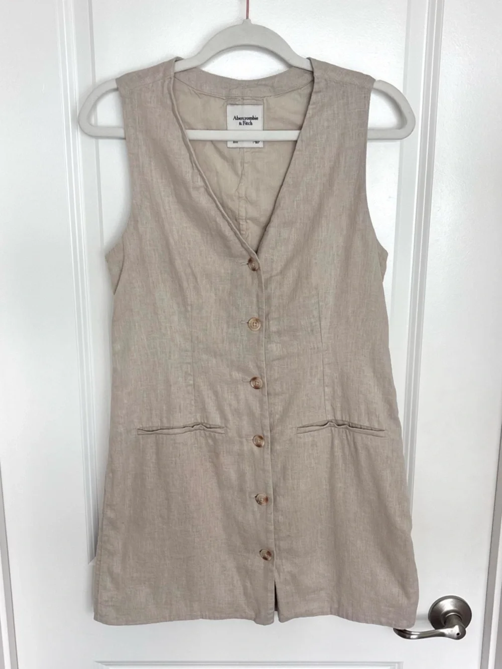Abercrombie Linen Vest Dress Cotton Neutral Button Front Minimalist Size Small - Picture 2 of 10